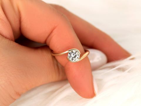 Petite Vadim 6mm 14kt Gold Moissanite Round Solitaire Ring,Bypass Ring,Semi Bezel Set Ring,Anniversary Gift,Unique Ring,Moissanite Ring