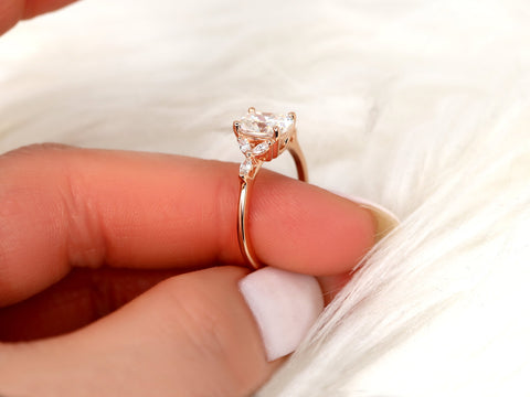 1.50ct Geneva 8x6mm 14kt Moissanite Diamond Three Stone Cushion Ring,Dainty Cluster Ring,Unique Cluster Ring,Cushion Cut Ring,Gift For Her