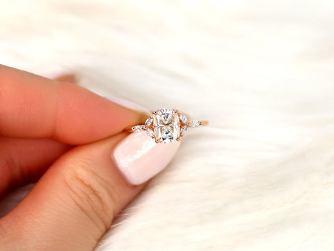 1.50ct Geneva 8x6mm 14kt Moissanite Diamond Three Stone Cushion Ring,Dainty Cluster Ring,Unique Cluster Ring,Cushion Cut Ring,Gift For Her