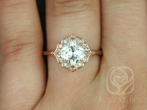 1.70ct Lily 7mm 14kt Rose Gold Moissanite Diamond WITHOUT Milgrain Art Deco Kite Set Cushion Halo Engagement Ring,Unique Ring