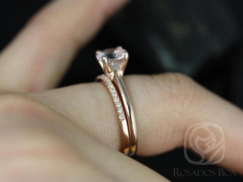 Alberta 7mm & Barra 14kt Rose Gold Morganite Diamond Classic Round Solitaire Bridal Set