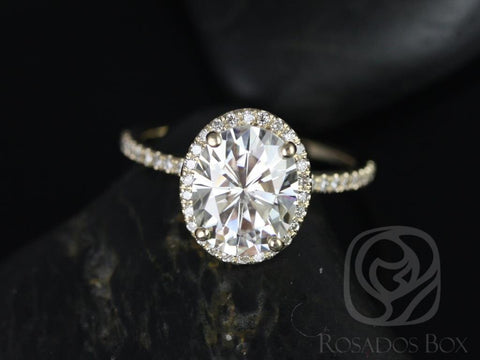 3ct Federella 10x8mm 14kt Gold Moissanite Diamond Classic Minimalist Dainty Pave Oval Halo Engagement Ring
