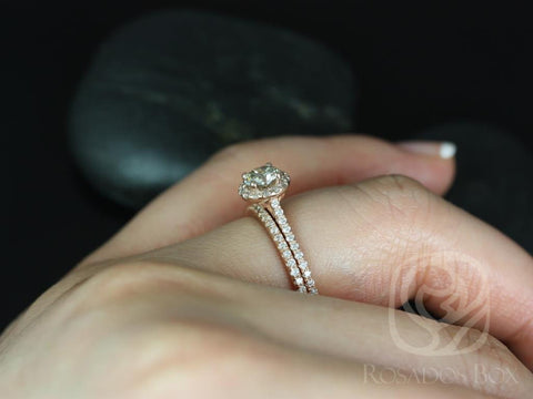 0.55ct Ready to Ship Conflict Free Kubian 14kt Rose Gold Champagne Diamonds Halo Wedding Set