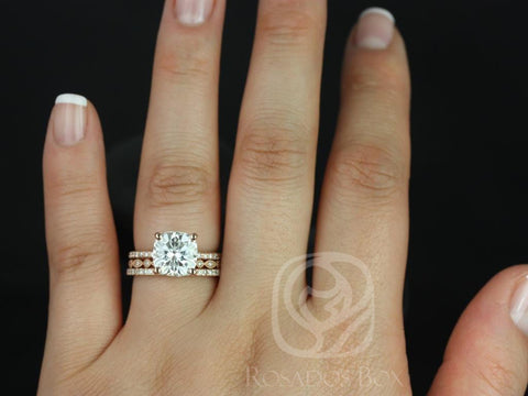 3.30ct Heidi 9mm & Gwen 14kt Moissanite Diamond Art Deco TRIO Cushion Bridal Set Rings