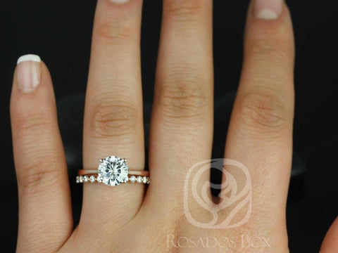 2ct Skinny Flora 8mm & Petite Naomi 14kt Moissanite Diamond Round Solitaire Bridal Set