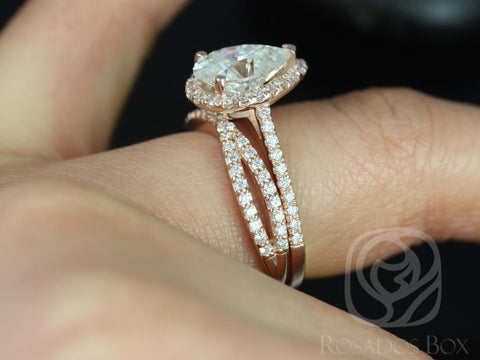 2cts Tabitha 10x7mm & Skinny Lima 14kt Rose Gold Forever One Moissanite Diamonds Infinity Pear Halo Bridal Set