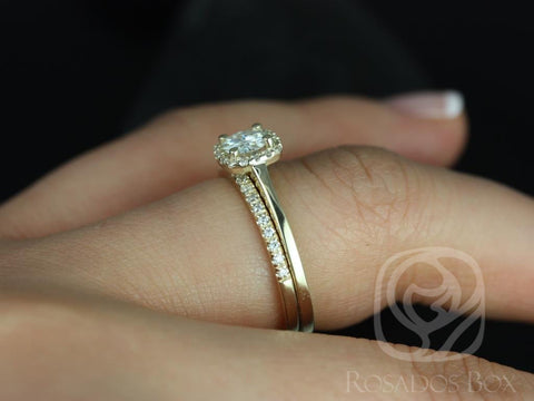 0.50ct Bella 5mm & Romani 14kt Moissanite Diamond Dainty Cushion Halo Bridal Set