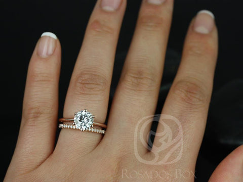 1.50ct Skinny Webster 7.5mm & Kimberly 14kt Moissanite Six Prong Round Solitaire Bridal Set