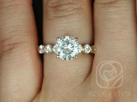 2ct SALE Ready to Ship Haylie 8mm Bridged 14kt Rose Gold Swooped FB Moissanite Round Solitaire Ring