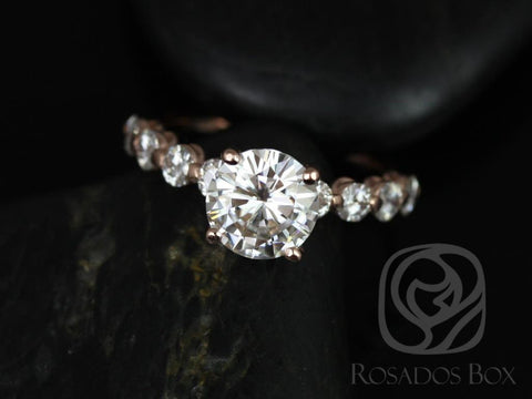 Ready to Ship DIAMOND FREE Haylie 8mm Bridged 14kt Rose Gold Swooped Round FB Moissanite Engagement Ring