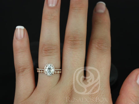 1.50cts Rebecca 8x6mm & Gwen 14kt Moissanite Diamond Oval Halo Bridal Set