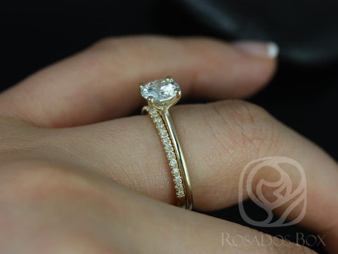 1ct Skinny Alberta 6.5mm & Romani 14kt Gold Moissanite Diamonds Pave Round Solitaire Bridal Set