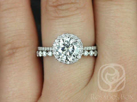 1.50ct Kimberly 7.5mm & Pte Naomi 14kt Moissanite Diamond Round Halo Bridal Set,Round Engagement Ring Set,Round Halo Ring,Anniversary Ring