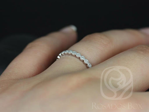 Petite Bubbles 14kt White Gold Diamond Bezel WITH Milgrain ALMOST Eternity Ring Dainty Ring