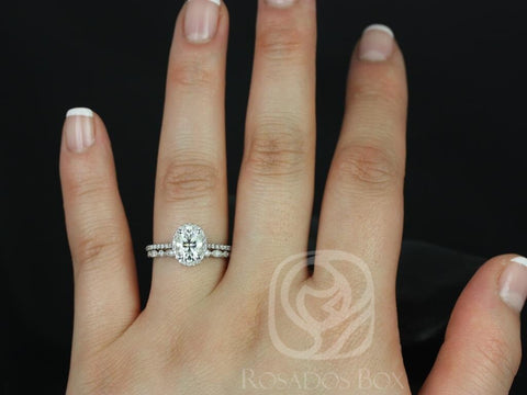 1.50cts Rebecca 8x6mm & Gwen 14kt White Gold Moissanite Diamond Dainty Micropave Oval Halo Bridal Set