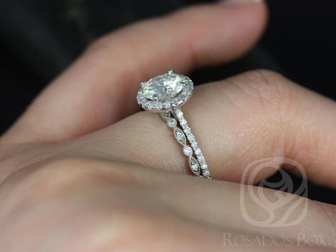 1.50ct Round Moissanite Diamond Thin Art Deco Halo Bridal Set,14kt Solid White Gold,Kimberly 7.5mm & Gwen