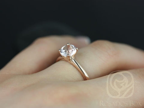 Ready to Ship Alberta 7mm 14kt Rose Gold Morganite Minimalist Cathedral Tulip Round Solitaire Engagement Ring