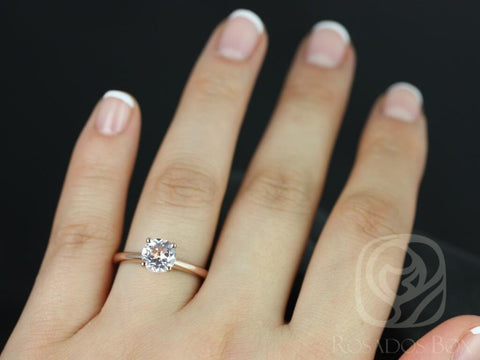 Ready to Ship Alberta 7mm 14kt Rose Gold Morganite Minimalist Cathedral Tulip Round Solitaire Engagement Ring