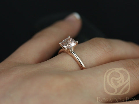 Ready to ship Albina 6mm 14kt Rose Gold Morganite Petite Tulip Cushion Solitaire Engagement Ring