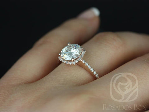 Ready to Ship Barra 8mm 14kt WHITE Gold Round Forever One Moissanite Diamonds Thin Cushion Halo Diamond Engagement Ring