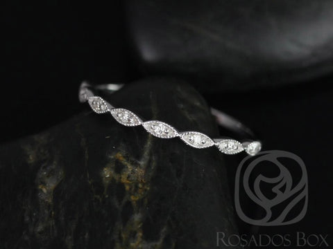 Ready to Ship Ultra Petite Leah 14kt White Gold Diamond Art Deco WITH Milgrain HALFWAY Eternity Ring