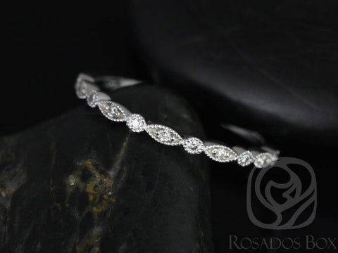 Rosados Box Ready to Ship Ultra Petite Gwen 14kt White Gold Dainty Art Deco WITH Milgrain Diamonds HALFWAY Eternity Band Ring