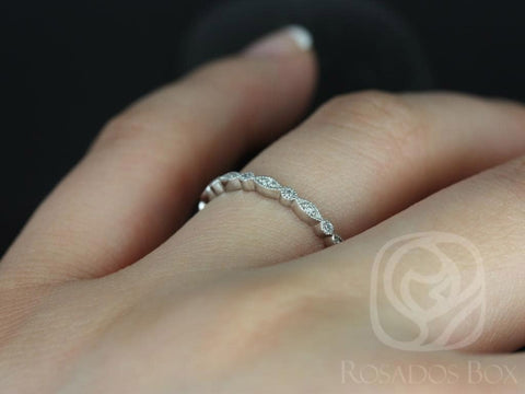 Rosados Box Ready to Ship Ultra Petite Gwen 14kt White Gold Dainty Art Deco WITH Milgrain Diamonds HALFWAY Eternity Band Ring