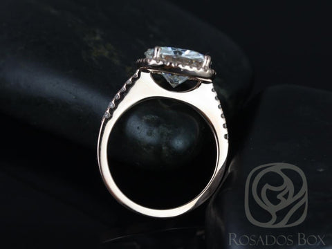 Rosados Box Barra 10mm 14kt Rose Gold Round Moissanite Diamond Cushion Halo Engagement Ring