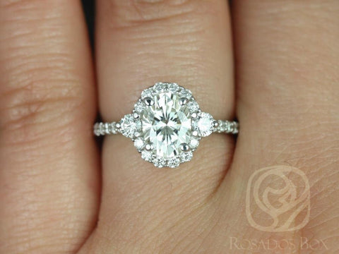 1.50ct Ready to Ship Bridgette 8x6mm 14kt White Gold Forever One Moissanite Diamonds Unique Oval Halo Ring