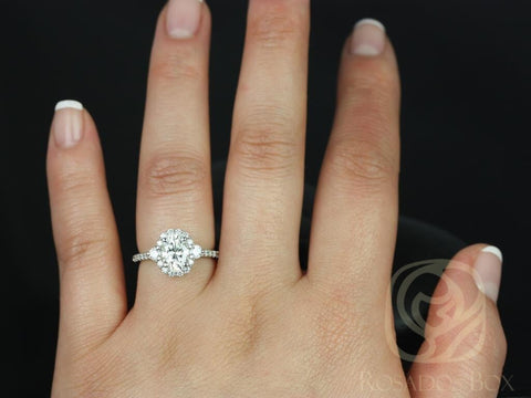 1.50ct Ready to Ship Bridgette 8x6mm 14kt White Gold Forever One Moissanite Diamonds Unique Oval Halo Ring