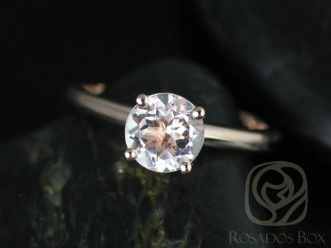 Alberta 7mm 14kt Rose Gold Morganite Minimalist Cathedral Tulip Round Solitaire Engagement Ring