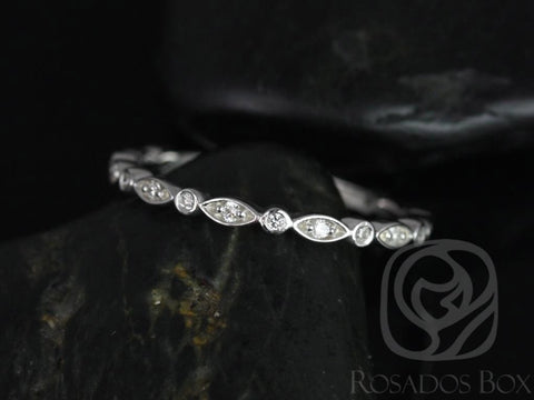 Ultra Petite Bead & Eye/Gwen 14kt White Gold Dainty Diamond Vintage WITHOUT Milgrain Diamond ALMOST Eternity Ring Stack Ring