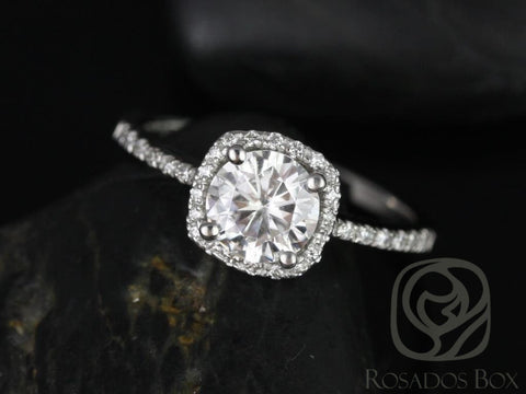 Rosados Box Barra 3/4ct 14kt White Gold Round Diamond Cushion Halo Engagement Ring