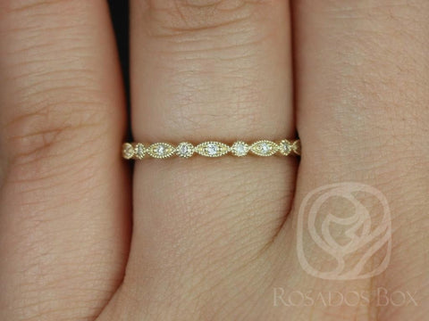 Ready to Ship Gwen 14kt Yellow Gold WITH Milgrain Diamond HALFWAY Eternity Ring