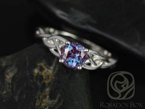 Cassidy 6mm 14kt Solid White Gold Alexandrite Dainty Celtic Love Knot Triquetra Unique Round Solitaire Engagement Ring