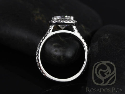 2ct Catalina 7.5mm 14kt White Gold Moissanite Diamond Dainty Pave Cushion Halo Ring,Cushion Engagement Ring,Minimalist Ring