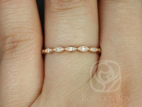Ultra Petite Leah 14kt Rose Gold Thin Vintage Diamond Vintage WITHOUT Milgrain ALMOST Eternity Ring Stack Ring