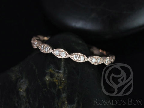 14kt Solid Rose Gold Art Deco Diamonds WITH Milgrain Leaves Matching Band Christie/Katya/Sunny/Samantha ALMOST Eternity Ring