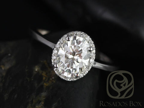 Celeste 8x6mm 14kt White Gold Oval Forever One Moissanite Diamonds Halo Engagement Ring