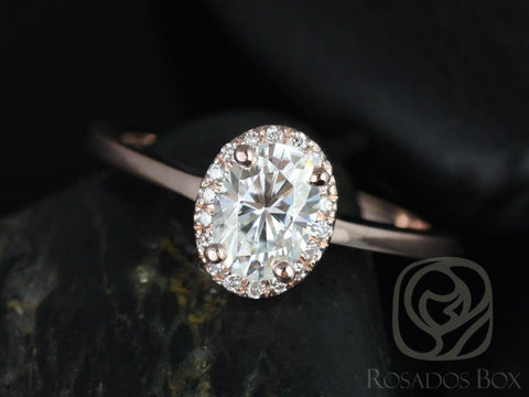 Rosados Box Celeste 7x5mm 14kt Rose Gold Oval Moissanite Diamonds Pave Halo Engagement Ring