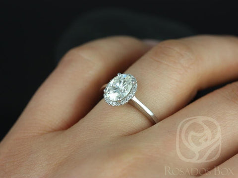 Celeste 8x6mm 14kt White Gold Oval Forever One Moissanite Diamonds Pave Halo Engagement Ring