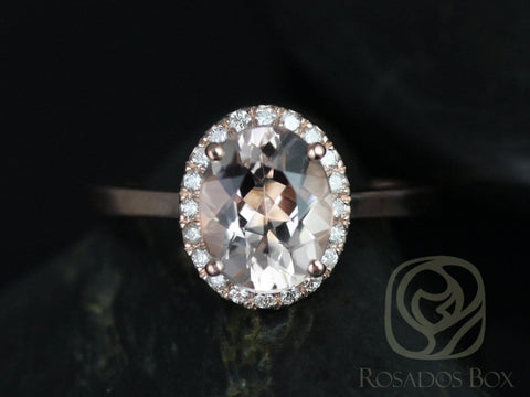 Ready to Ship Celeste 14kt Rose Gold 10x8mm Oval Morganite and Diamonds Halo Engagement Ring, Rosados Box