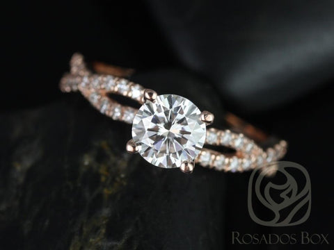 1ct Chloe 6.5mm 14kt Rose Gold Forever One Moissanite Diamond Dainty Crossover Pave Twist Unique Round Engagement Ring,Rosados Box