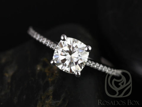 1.30cts Marcelle 6.5mm 14kt White Gold Moissanite Diamond Dainty Accent Cushion Solitaire Ring