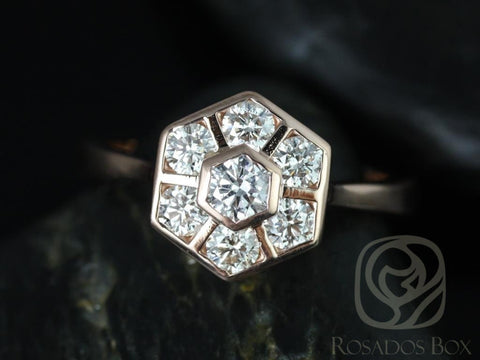 Mosaic Grande 14kt Rose Gold Diamonds WITHOUT Milgrain Hexagon Unique Cluster Ring,Rosados Box