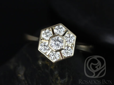 Mosaic Grande 14kt Solid Gold Diamonds Art Deco WITHOUT Milgrain Hexagon Unique Cluster Ring,Rosados Box