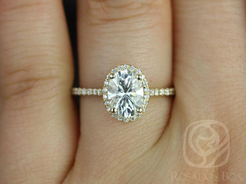1.50cts Rebecca 8x6mm 14kt Gold Moissanite Diamond Dainty Micropave Oval Halo Engagement Ring