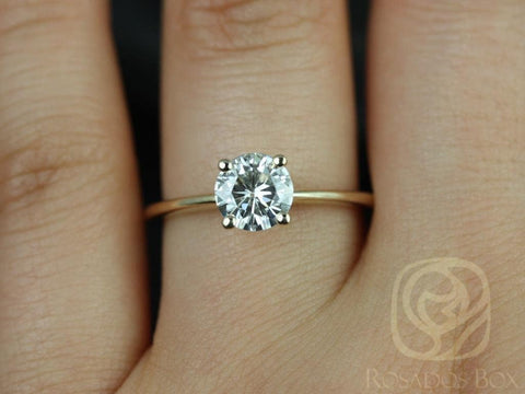 1ct Skinny Alberta 6.5mm 14kt Gold Forever One Moissanite Dainty Round Solitaire Engagement Ring