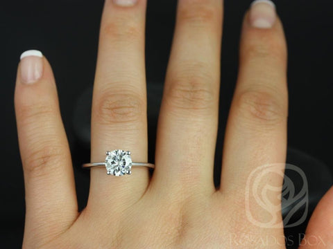 1.50ct Skinny Alberta 7.5mm 14kt White Gold Forever One Moissanite Minimalist Dainty Cathedral Round Solitaire Engagement Ring