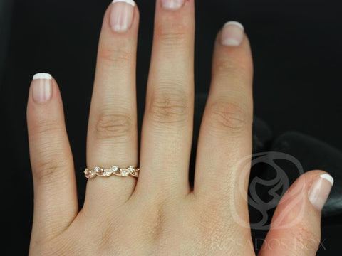 Ready to Ship Daphine 14kt Rose Gold Thin Weaving Leaves Diamonds Berries Halfway Eternity Ring